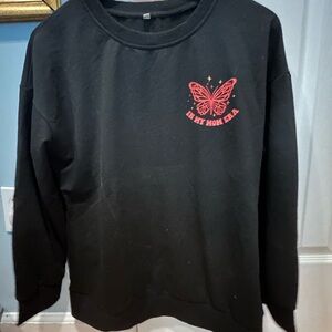 Black Sweatshirt with Red Butterfly Design